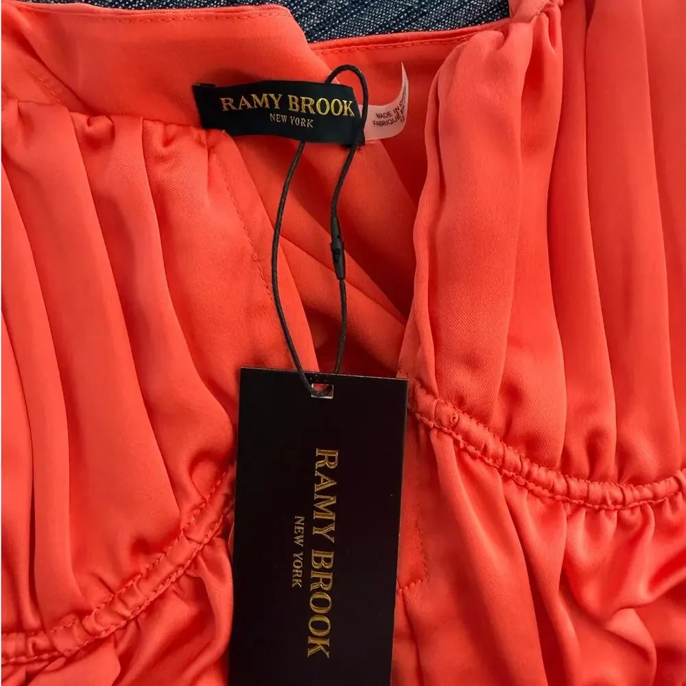 Ramy Brook Maxi Dress Size 12 Guava Coral Pink Satin Corset Plunge Neck Dress